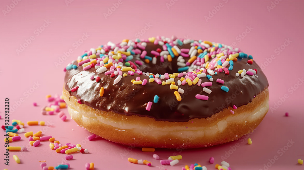 Chocolate Sprinkled Donut: A close-up of a decadent chocolate frosted donut, sprinkled with colorful sprinkles. Chocolate Sprinkled Donut: A close-up of a decadent chocolate frosted donut, sprinkled with colorful sprinkles.