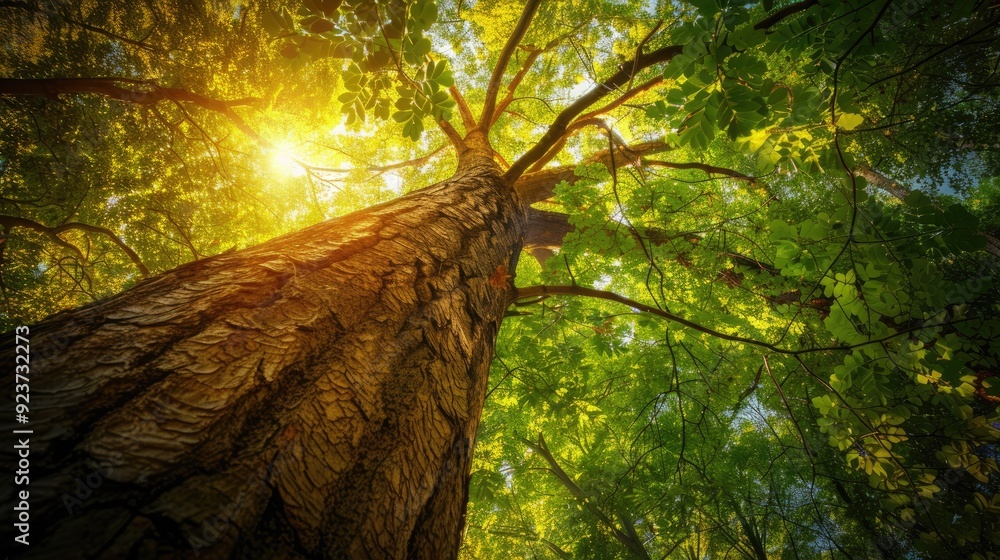 Fototapeta premium travel article detailing the best techniques for capturing the majestic height and vibrant greenery of towering trees through photography.