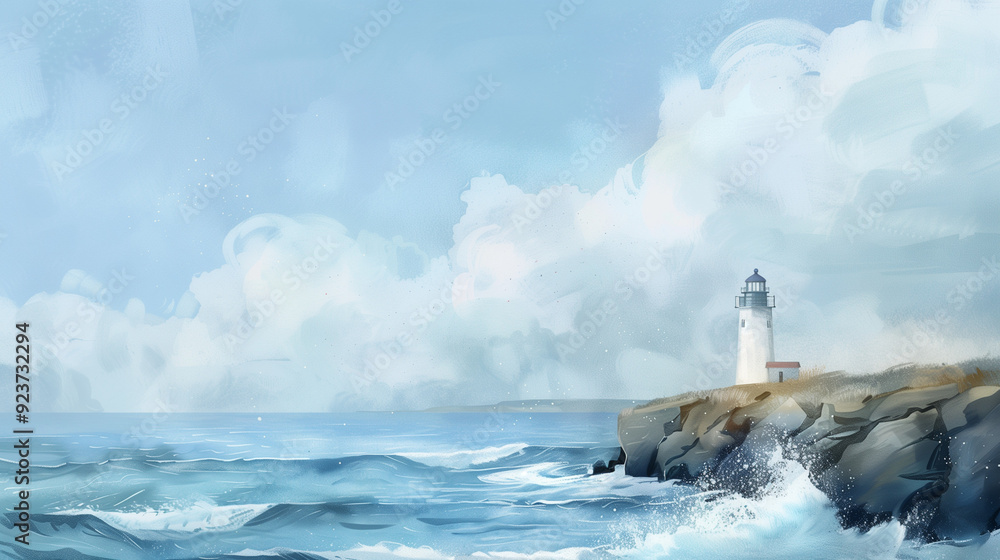 Lighthouse on a Rocky Coast: A majestic lighthouse stands tall against ...