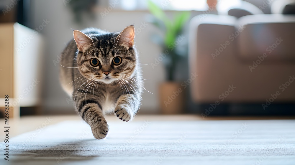 Playful cat chasing a laser pointer across the living room floor Playful cat chasing a laser pointer across the living room floor