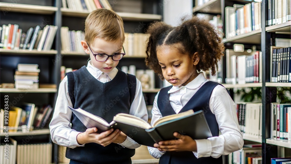 portrait of two school children preparing for less portrait of two school children preparing for less