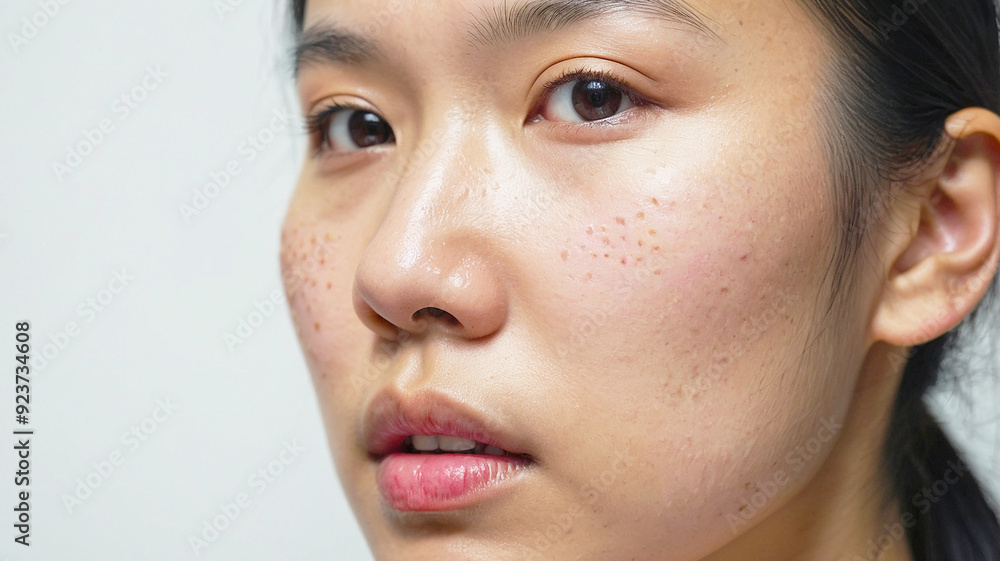 Portrait of a Young Person with Visible Acne Scars on the Cheek Portrait of a Young Person with Visible Acne Scars on the Cheek