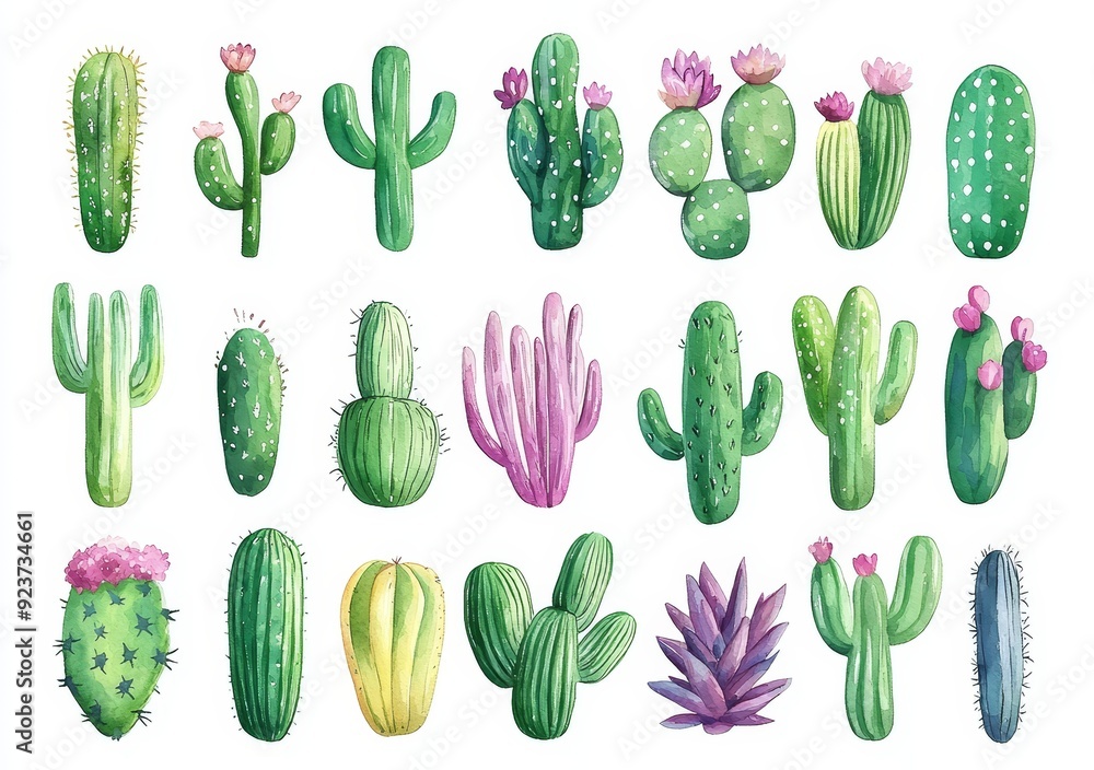 Cacti and succulents in watercolor. Illustration. Cacti and succulents in watercolor. Illustration.