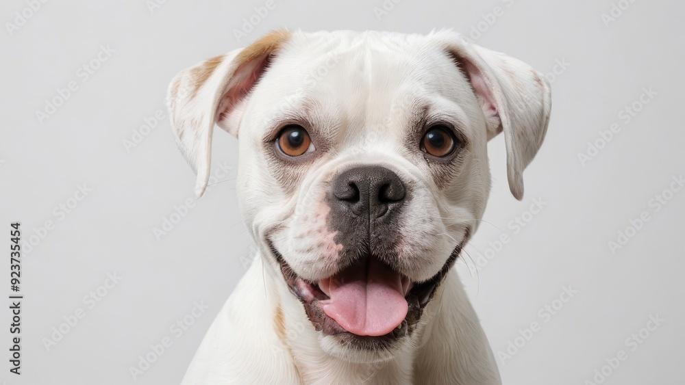 Portrait of White boxer dog on grey background Portrait of White boxer dog on grey background