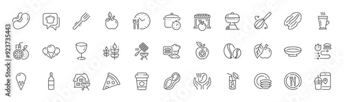 Dish, Grill and Pecan nut line icons. Pack of Food, Water glass, Pizza icon. Food time, Market, Wine bottle pictogram. Grill basket, Cooking whisk, Ice creams. Dishes, Coffee, Ice cream. Vector