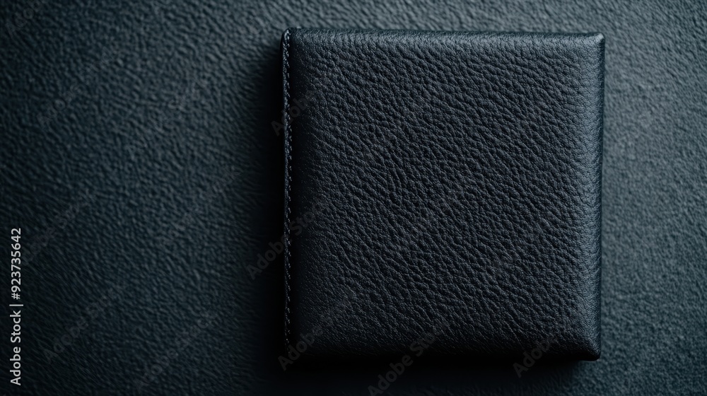 This image features a close-up of a black leather wallet resting on a dark textured surface, showcasing its sleek design and the fine details of its material. This image features a close-up of a black leather wallet resting on a dark textured surface, showcasing its sleek design and the fine details of its material.
