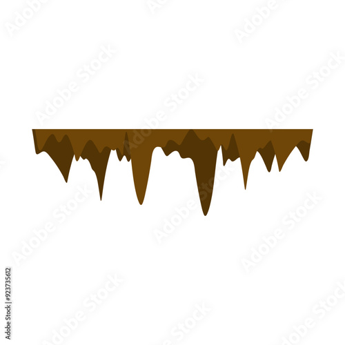 Stalactite stalagmite. Icicle shaped hanging and upward growing mineral formations in cave. Nature brown limestones, material stone icon. Natural growth geology formations
