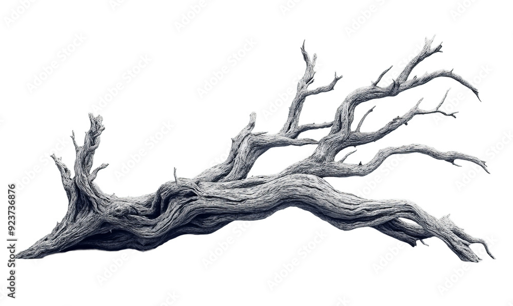Old white dead tree branch isolated on transparent