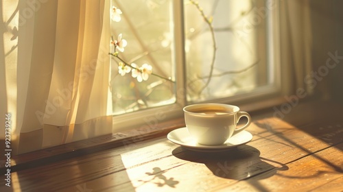 Sunlit morning coffee photo