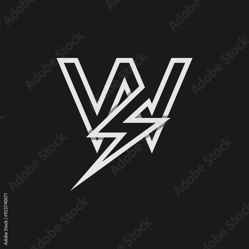 letter W electric logo, tunder bolt design logo template, vector illustration photo