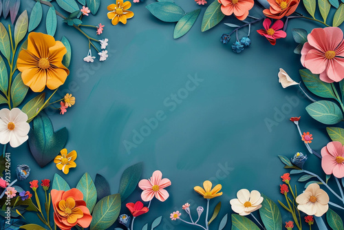 Paper Flower Arrangement on Teal Background