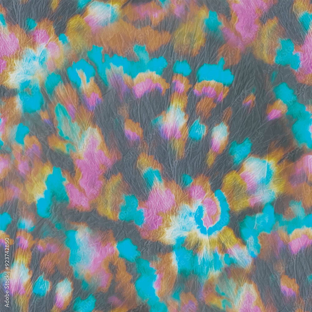 Naklejka premium Tie Dye Swirl Print. Abstract Dyed Tiedye. Vector Old Boho Background. Blue Curve Background. Green Paint Tye Die. Neon Dark Print. Spiral Black Circle. Circle Tie Dye Print. Tie Dye Swirl Circle.