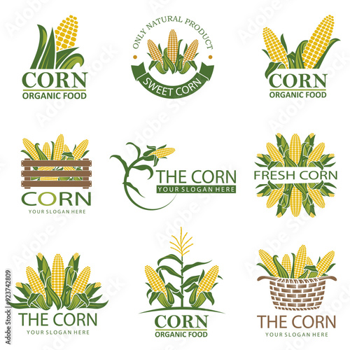 collection of corn cob emblem isolated on white background