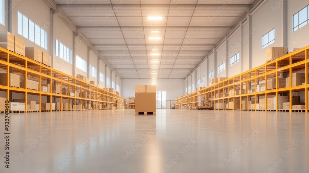 Empty warehouse interior with boxes and glass windows. Empty warehouse interior with boxes and glass windows.