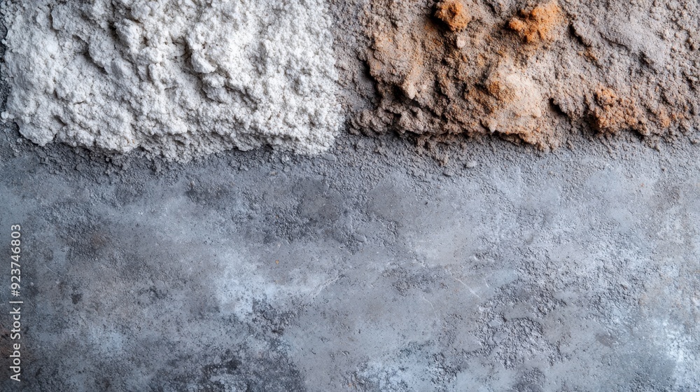 Fototapeta premium Concrete wall with various shades of texture, showing transitions from rough to smooth areas, capturing the raw and unfinished aesthetic and the interplay of different color tones.