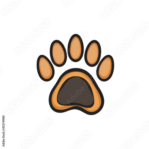 Illustration of a cartoon animal paw print on a clean background, perfect for pet-related themes and branding. photo