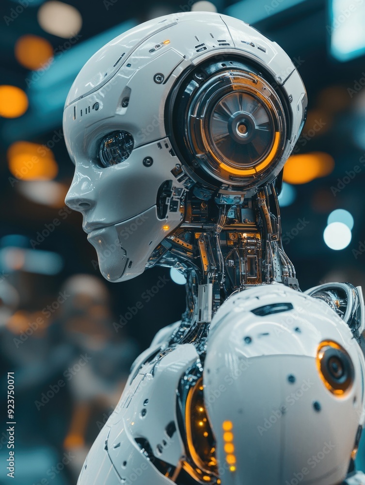 Futuristic Robot in a Factory Setting Futuristic Robot in a Factory Setting