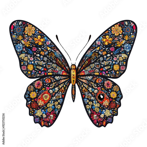 A beautifully detailed butterfly adorned with colorful flowers, symbolizing transformation and nature's beauty.