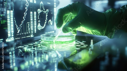 The gloved hand with pipette