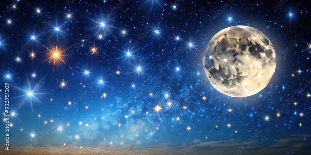 Night sky filled with twinkling stars and a bright full moon , night, sky, stars, moon, astronomy, celestial, space, galaxy Night sky filled with twinkling stars and a bright full moon , night, sky, stars, moon, astronomy, celestial, space, galaxy