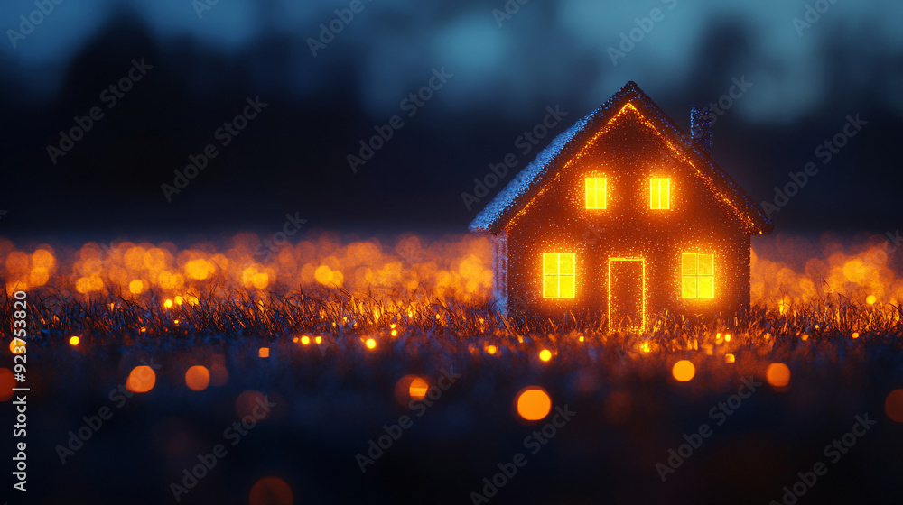 Illuminated Digital House with Copy Space in Dark Background Illuminated Digital House with Copy Space in Dark Background