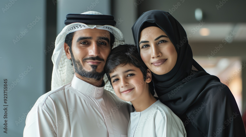 A Muslim family stands together for a portrait. A Muslim family stands together for a portrait.