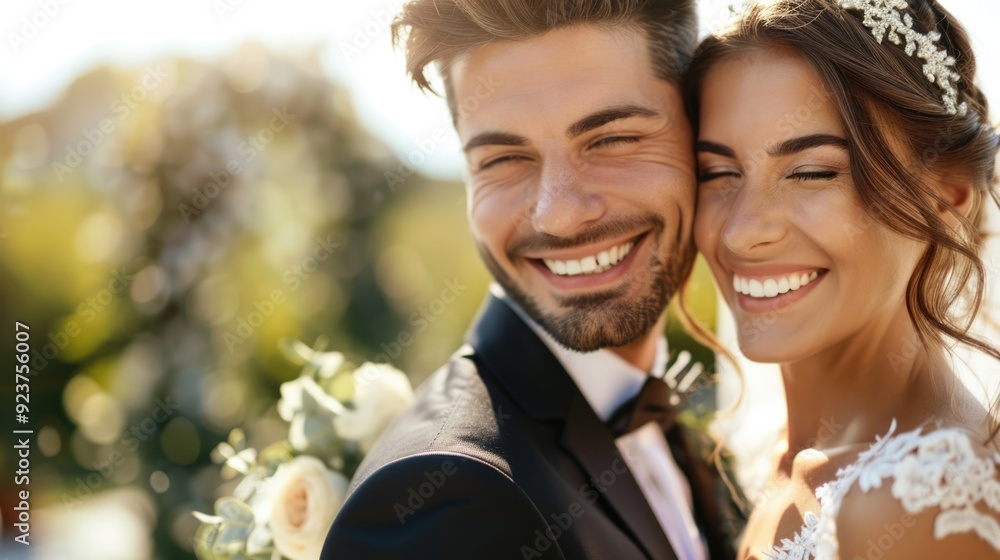 Blissful Bride and Groom Celebrating Love on Wedding Day Blissful Bride and Groom Celebrating Love on Wedding Day