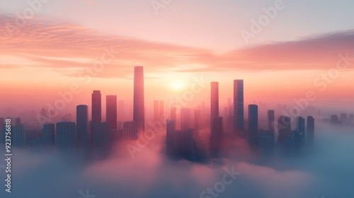 A panoramic night view of a bustling city skyline with towering skyscrapers .