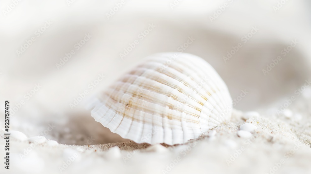 Captivating Image of a Delicate White Seashell Resting on Pure White Sand, Creating a Serene and Tranquil Scene of Natural Beauty and Elegance Captivating Image of a Delicate White Seashell Resting on Pure White Sand, Creating a Serene and Tranquil Scene of Natural Beauty and Elegance