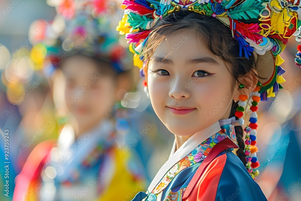 Portrait of a North Korean Woman in Traditional Attire Celebrating a Festival Outdoors. Capturing the Beauty and Pride of North Korean Culture During a Joyous Occasion. A Reflection of Ethnic Heritage Portrait of a North Korean Woman in Traditional Attire Celebrating a Festival Outdoors. Capturing the Beauty and Pride of North Korean Culture During a Joyous Occasion. A Reflection of Ethnic Heritage