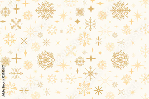 Golden snowflake seamless pattern design for wrapping paper, packaging, cards, banner, ads, invitations