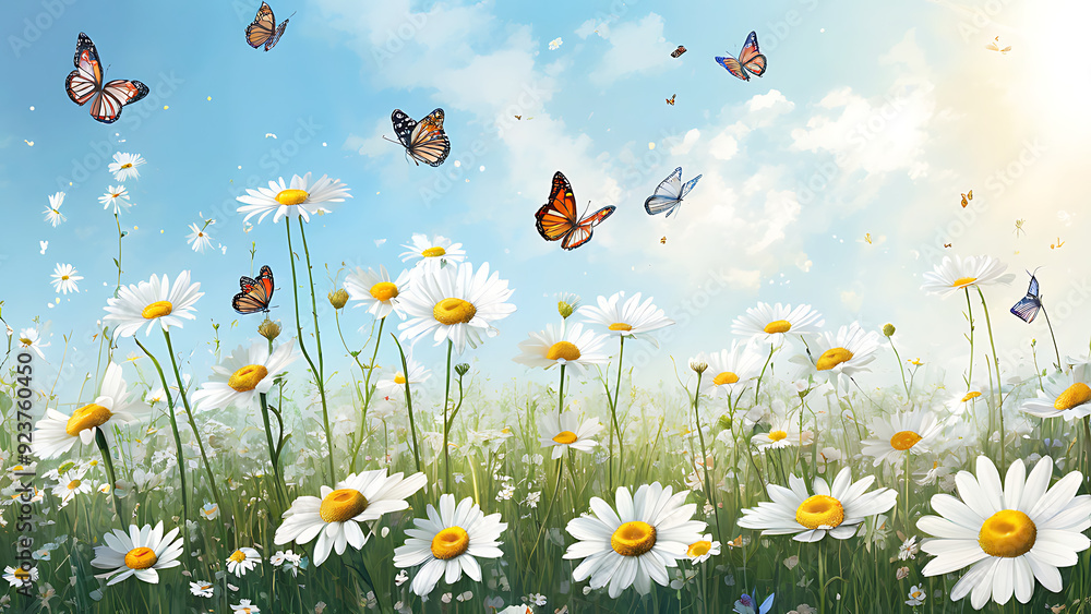 Daisies in a meadow with butterflies
Daisies in a meadow with butterflies