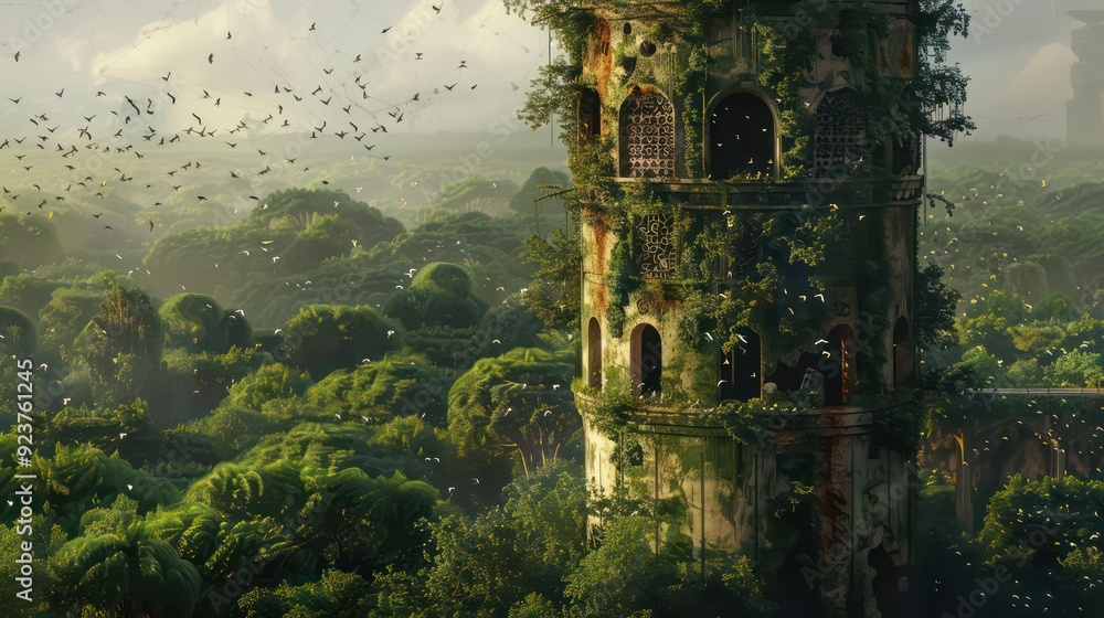 Overgrown Tower in Lush Jungle Overgrown Tower in Lush Jungle