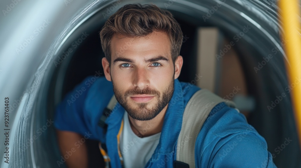 Handsome plumber man repairing plumbing issue. Handsome plumber man repairing plumbing issue.