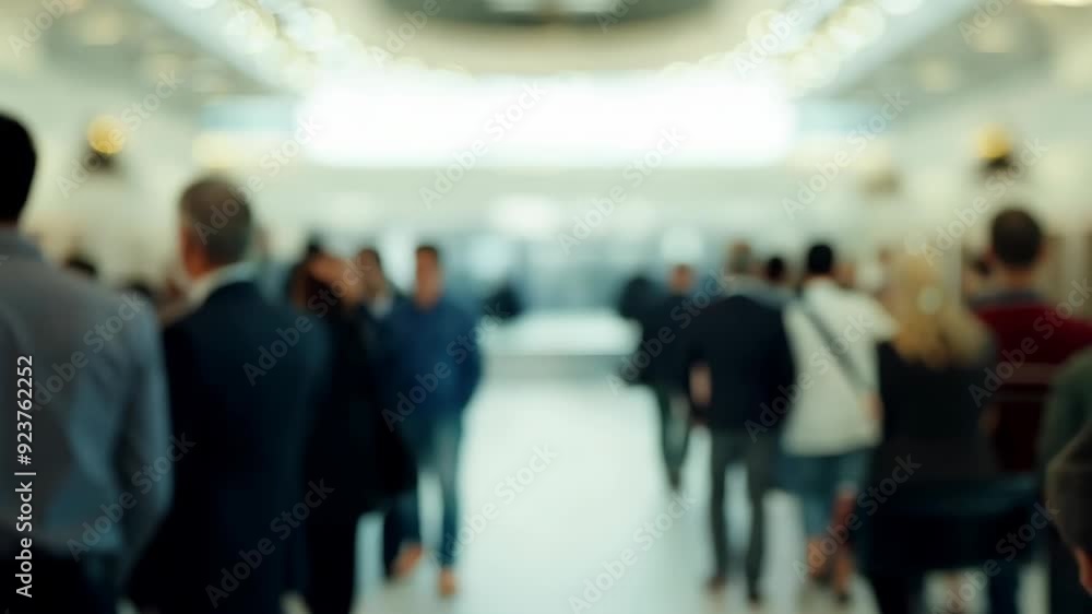 Modern Office Interior with Blurred Background and Active Crowd for Looping Visuals Modern Office Interior with Blurred Background and Active Crowd for Looping Visuals