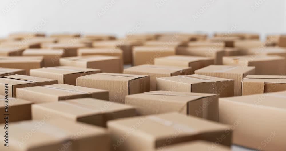 abstract many cardboard box top view in slow motion, carton brown package banner with copy space, concept of delivery packaging shipping mail storage cargo parcel distribution service business abstract many cardboard box top view in slow motion, carton brown package banner with copy space, concept of delivery packaging shipping mail storage cargo parcel distribution service business