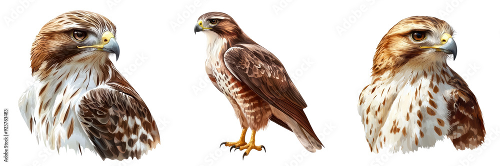 Stunning images of a hawk showcasing its detailed feathers and powerful gaze in different poses and angles. Stunning images of a hawk showcasing its detailed feathers and powerful gaze in different poses and angles.