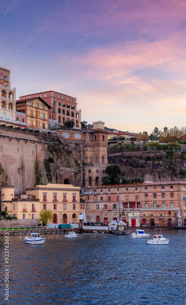 Fototapeta premium Homes and Hotels in a touristic town on the seafront. Sorrento, Compania, Italy