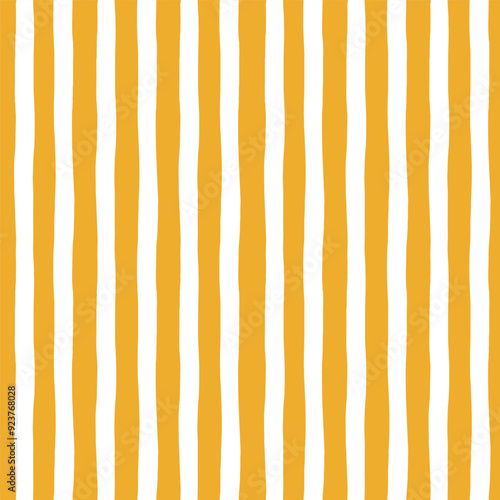 Yellow and white striped pattern. Vector illustration. Freehand uneven stripes repeat pattern. Hand drawn bold lines. No AI generated content in this pattern. 