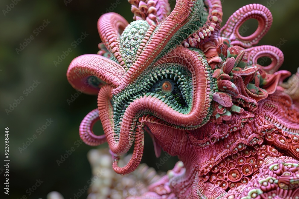 Obraz premium A vibrant and intricate sculpture showcasing unique organic textures and forms, perfect for artistic and nature-themed projects.