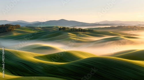 Gentle background, light mist over rolling hills