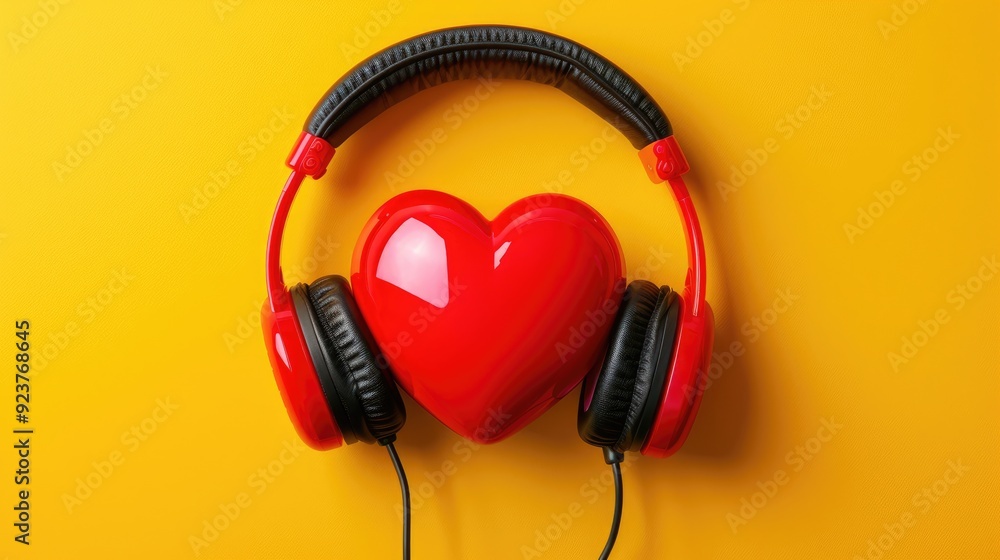 Heart with headphones, heart enjoying music, relaxed and happy expression Heart with headphones, heart enjoying music, relaxed and happy expression