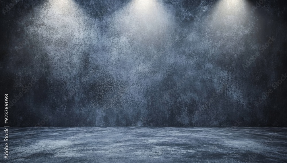 Background for a photo with the floor background illuminated in the center with a gray backdrop illuminated by lamps Background for a photo with the floor background illuminated in the center with a gray backdrop illuminated by lamps