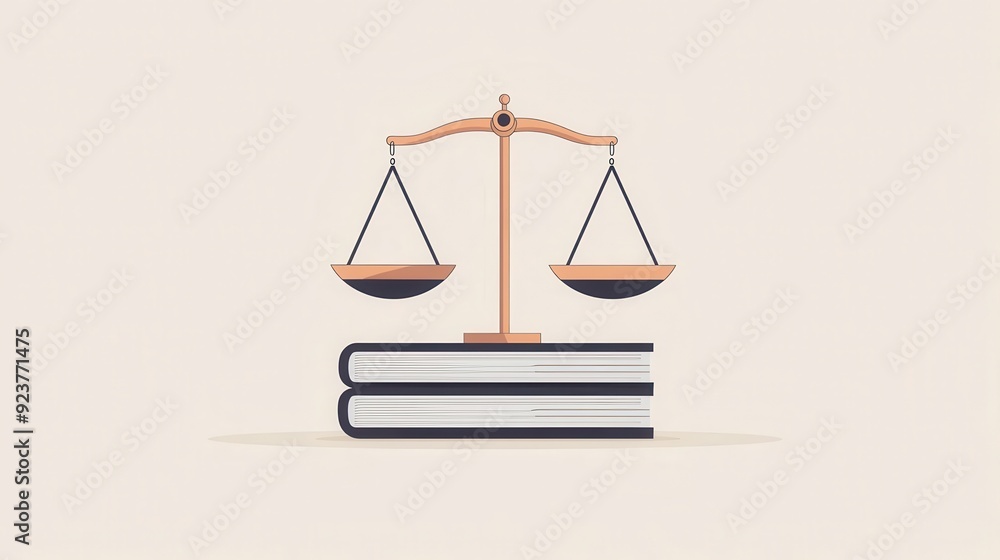 Equal weights on justice scales with a book, knowledge and fairness, flat design illustration Equal weights on justice scales with a book, knowledge and fairness, flat design illustration