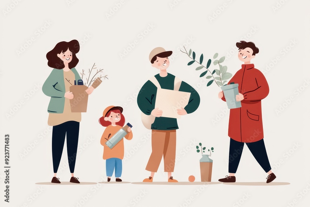 Sustainable Living - Hand-Drawn Vector of People Using Biodegradable Products for ESG and Eco-Friendly Lifestyle Concept Sustainable Living - Hand-Drawn Vector of People Using Biodegradable Products for ESG and Eco-Friendly Lifestyle Concept