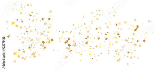 Gold sparkling background with star dust isolated on white. Gold stars sparkling glitter magic background. Golden glitter sparkles confetti flying on white, glossy shine vector graphic design