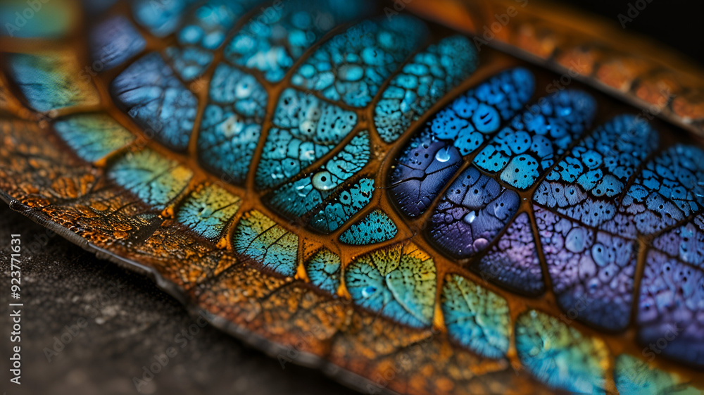 A macro view of the colorful scales on a morpho butterfly's wing. Background A macro view of the colorful scales on a morpho butterfly's wing. Background