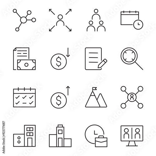 Business line icon collection. Editable stroke. Vector illustration. Containing online meeting, deadline, contract, profit, loss, business, low price, connection, working hours, team, oportunity