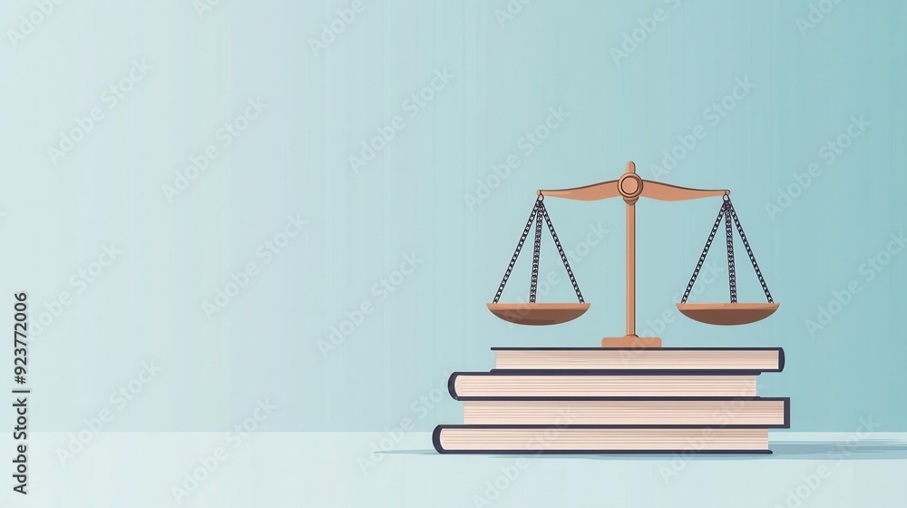 Equal weights on justice scales with a book, knowledge and fairness, flat design illustration Equal weights on justice scales with a book, knowledge and fairness, flat design illustration
