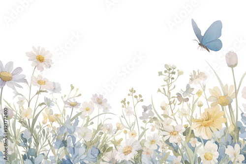 Fototapeta Naklejka Na Ścianę i Meble -  PNG Delicate watercolor flowers and butterfly